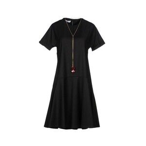 Biancoghiaccio Black Midi Dress SZ 44/US 10 Drop Waist Hi-Low Short Sleeve Italy